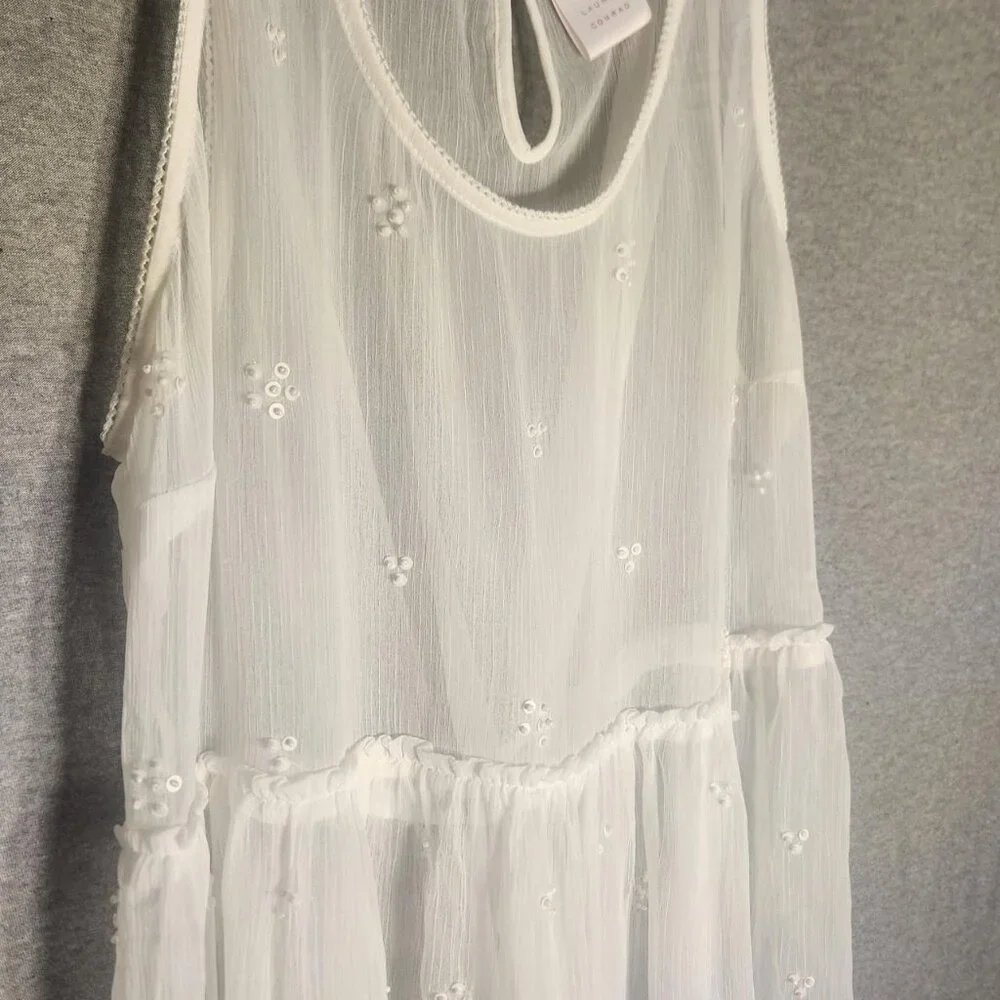 Lauren Conrad Sheer Babydoll Tank Top Floral Embroidery Keyhole - Picture 2 of 5